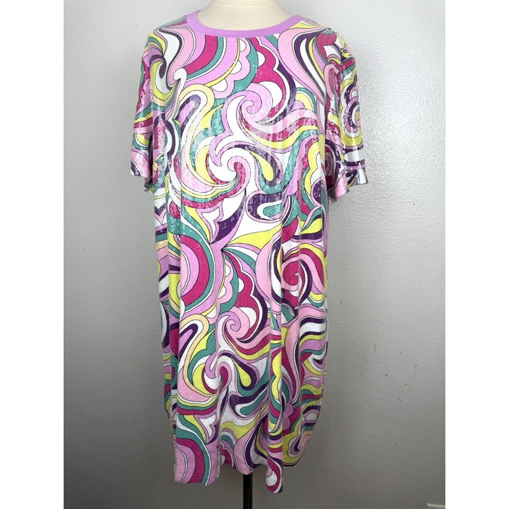 NWT Nina Parker Vibrant Sequin Psychedelic Swirl Pattern Dress Size 2X